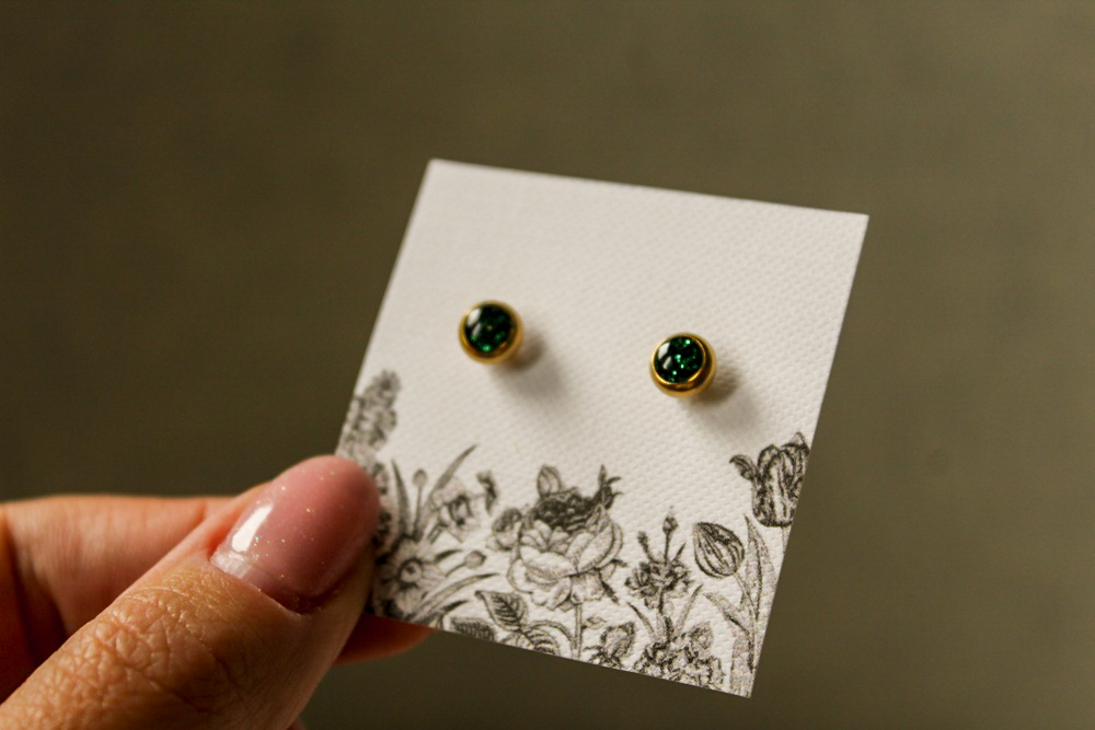 Kolczyki brokatowe zielone - obrazek 2