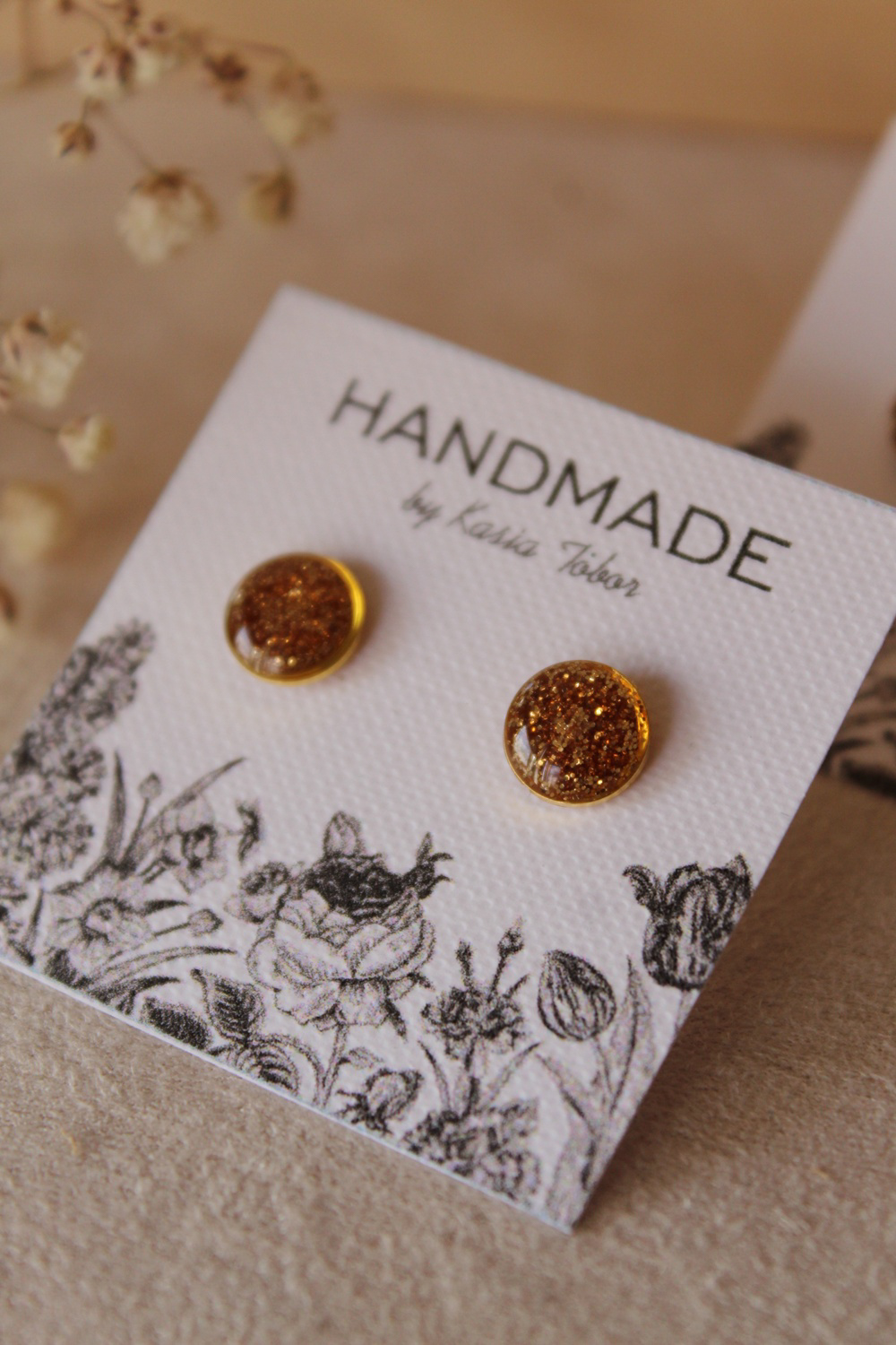 Brokatowe kolczyki złote - obrazek 2